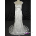 wedding dress cap sleeves mermaid satin with lace backless dress